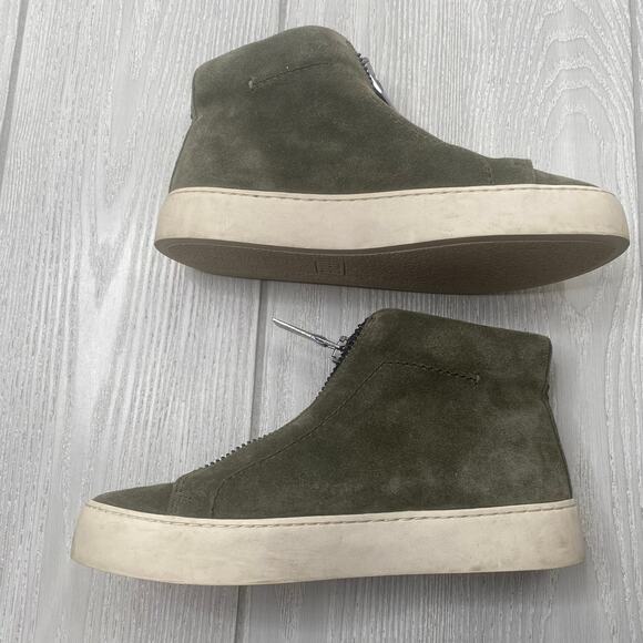 Frye Women's Lena Olive Green Zip Oiled Suede High Top Sneakers Size 5.5 - Picture 6 of 10